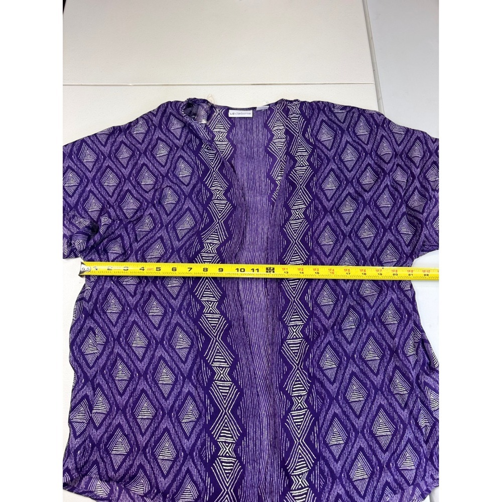 Liz CLAIBORNE‎ Purple Diamond Print Open Front Kimono Short Sleeve Top S/M - Picture 3 of 7